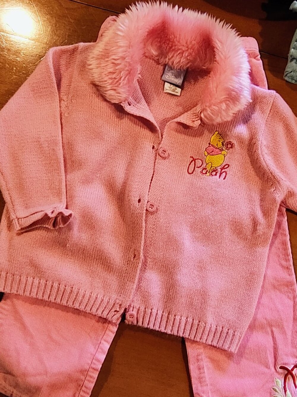 Girls Disney 2 piece button Sweater and Cords in pink with POOh  24 months